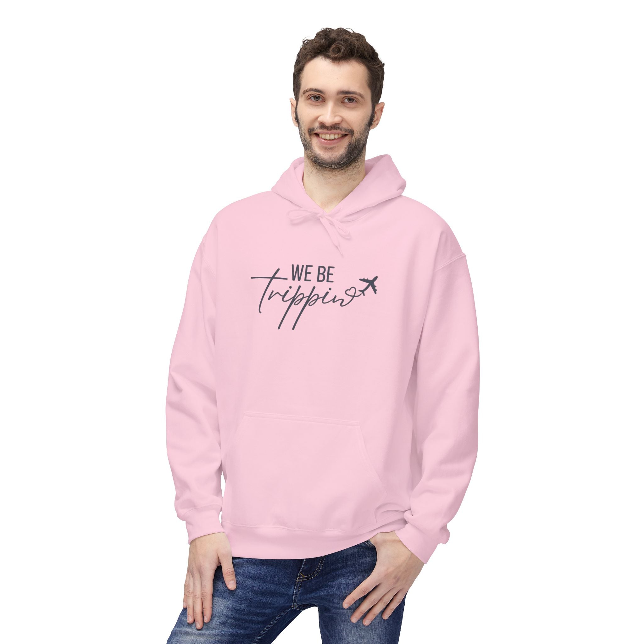 We Be Trippin' Hoodie - Travel Quote Pullover with Airplane Graphic