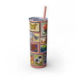 Load image into Gallery viewer, Vintage-Inspired 20oz Skinny Tumbler with Straw - Floral and Butterfly Stamp Design
