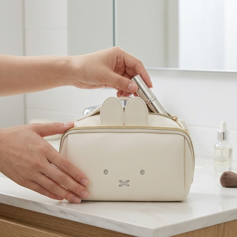 Anime Miffy Rabbit Makeup Bag – Portable PU Toiletry Storage