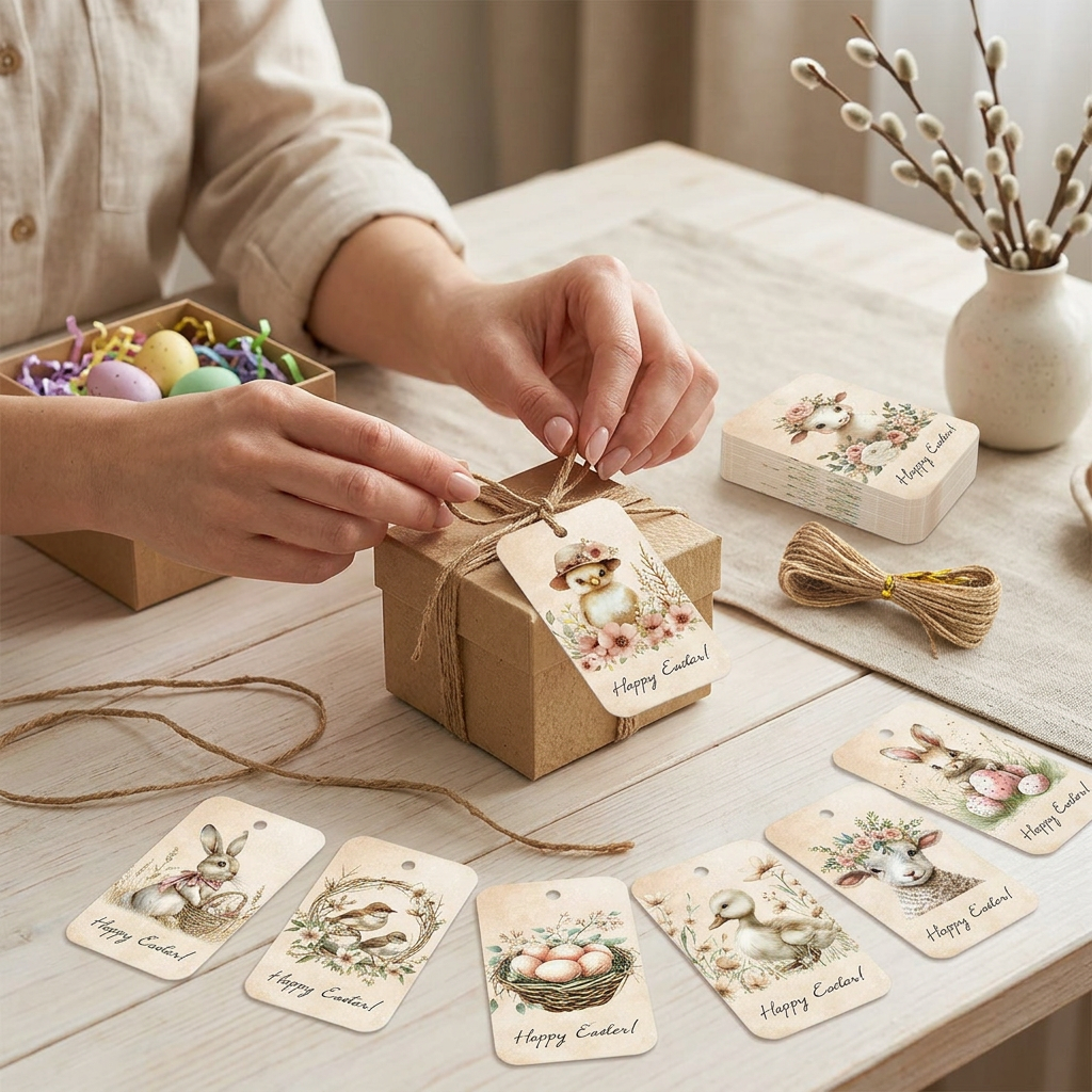 Easter Gift Tags – Cheerful Holiday Motifs with Hemp Rope