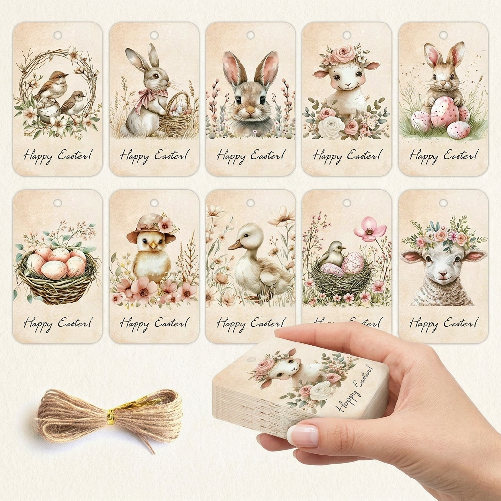 Easter Gift Tags – Cheerful Holiday Motifs with Hemp Rope