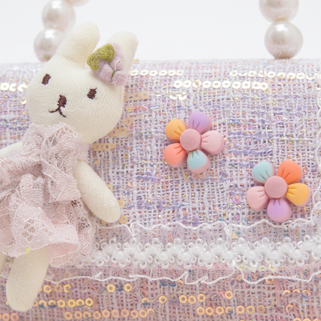 Girls Sequin Crossbody Bag – Cute Pearl Handle & Cartoon Design