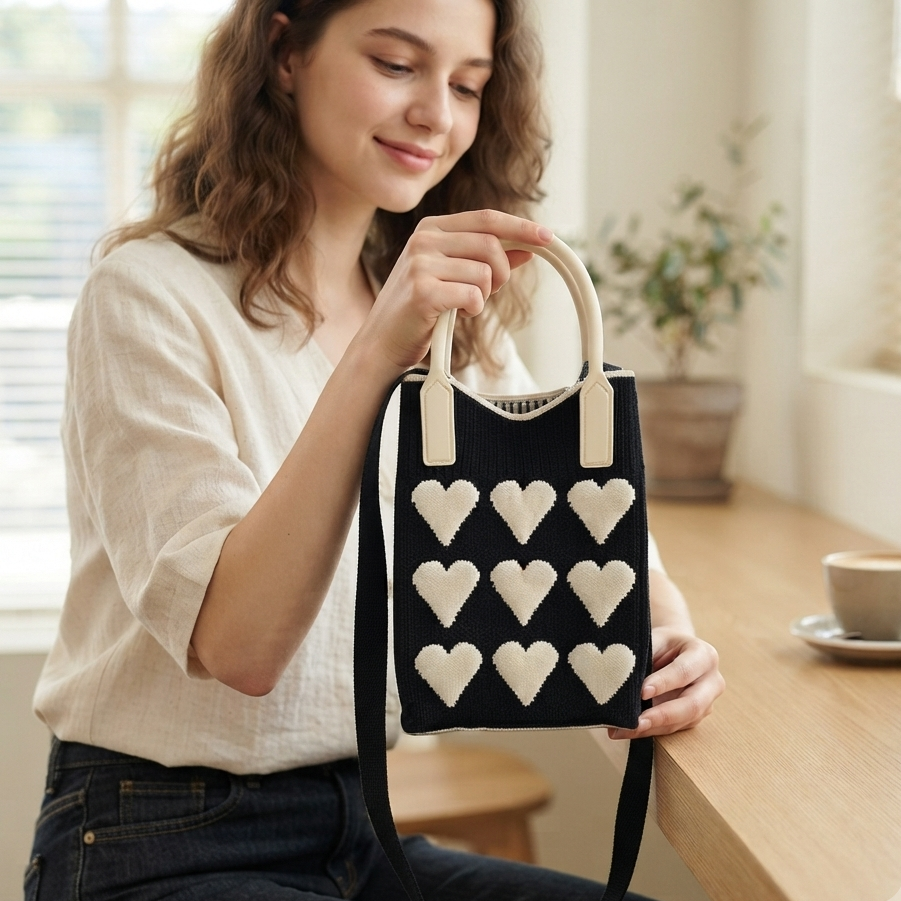 Heart Knit Crossbody Bag – Lightweight Style with Soft Woven Design