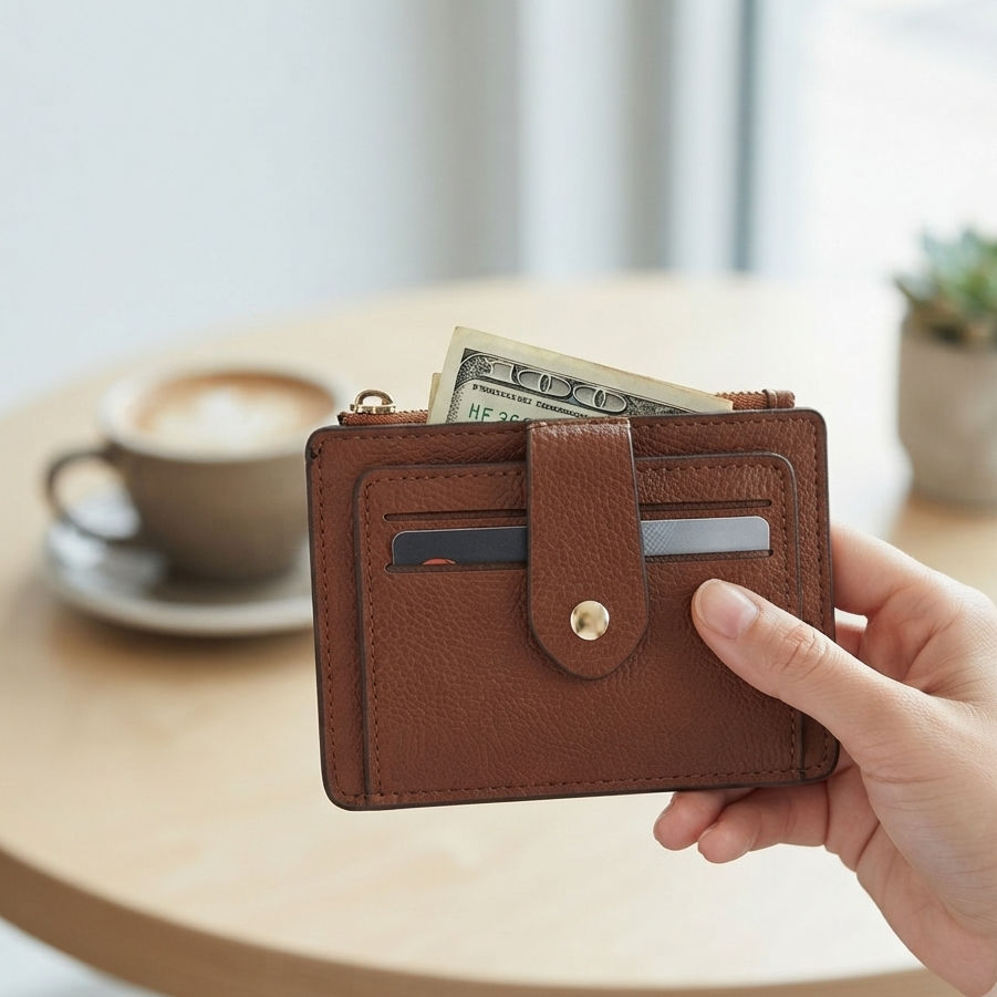 Slim Card Holder Wallet with Coin Pocket & PU Leather Design
