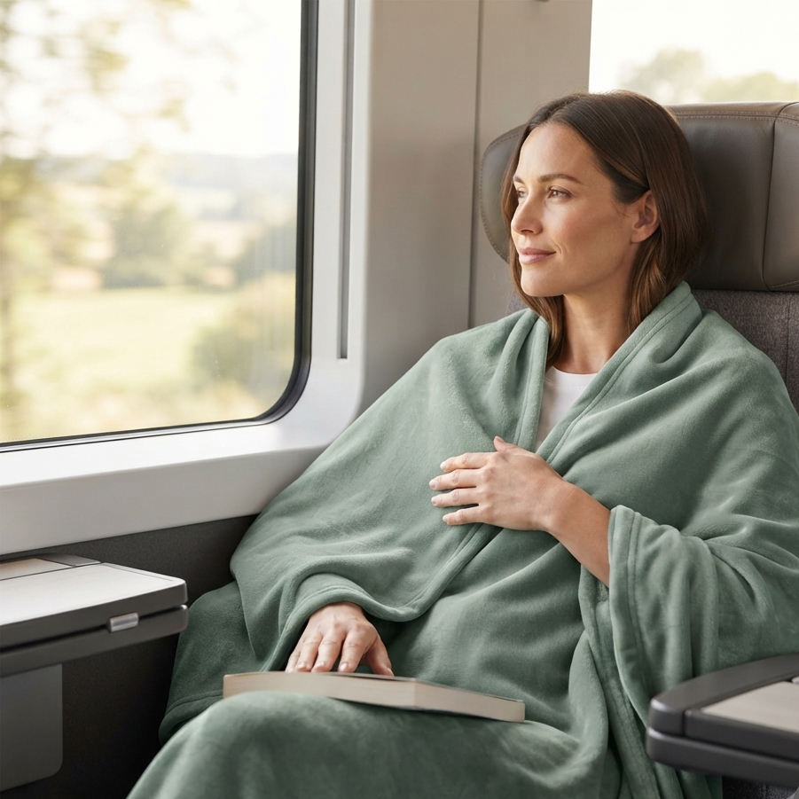 Travel Blanket for Cozy Comfort & Soft Plush Velvet Fabric