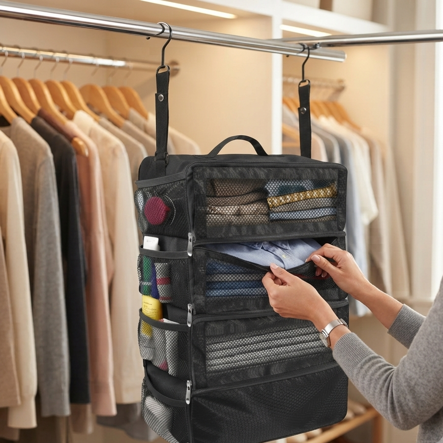 Hanging Packing Organizer for Easy Travel & Collapsible Storage Design