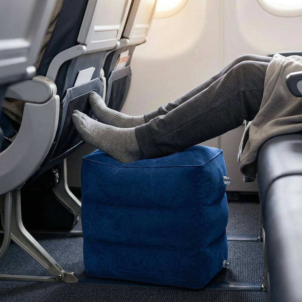 Inflatable Travel Footrest for Comfort – Adjustable Polyester Pillow