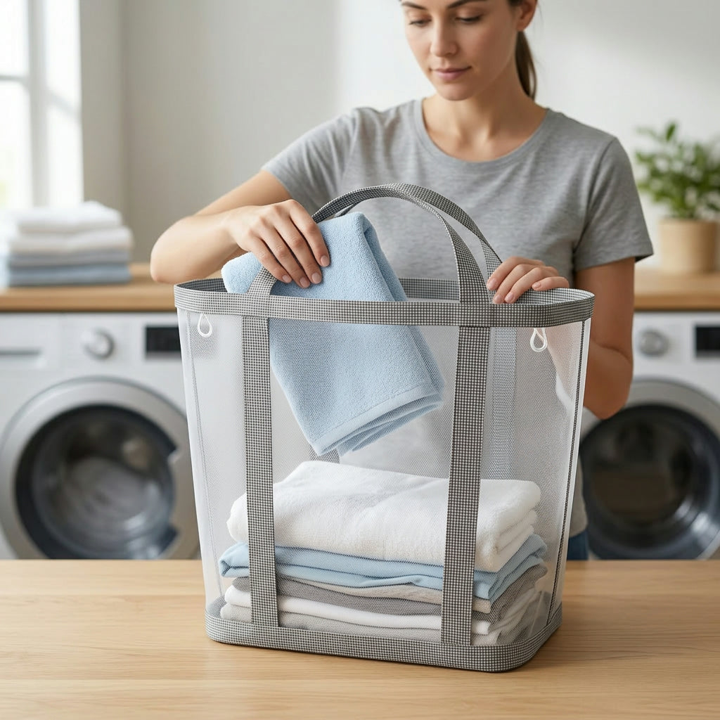 Laundry Basket – Portable Storage Large Capacity Nylon Mesh