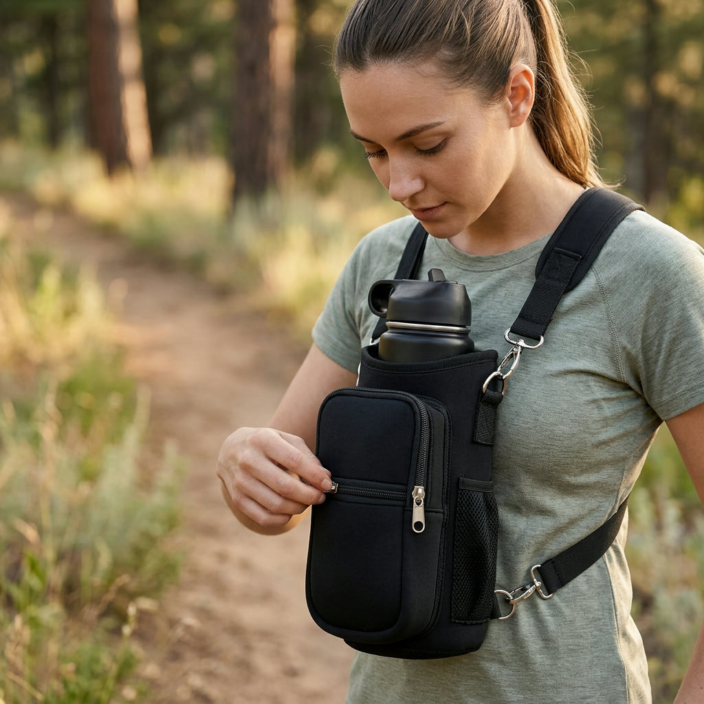 Magnetic Water Bottle Holder for Easy Carry – Neoprene Multi-Pocket Bag