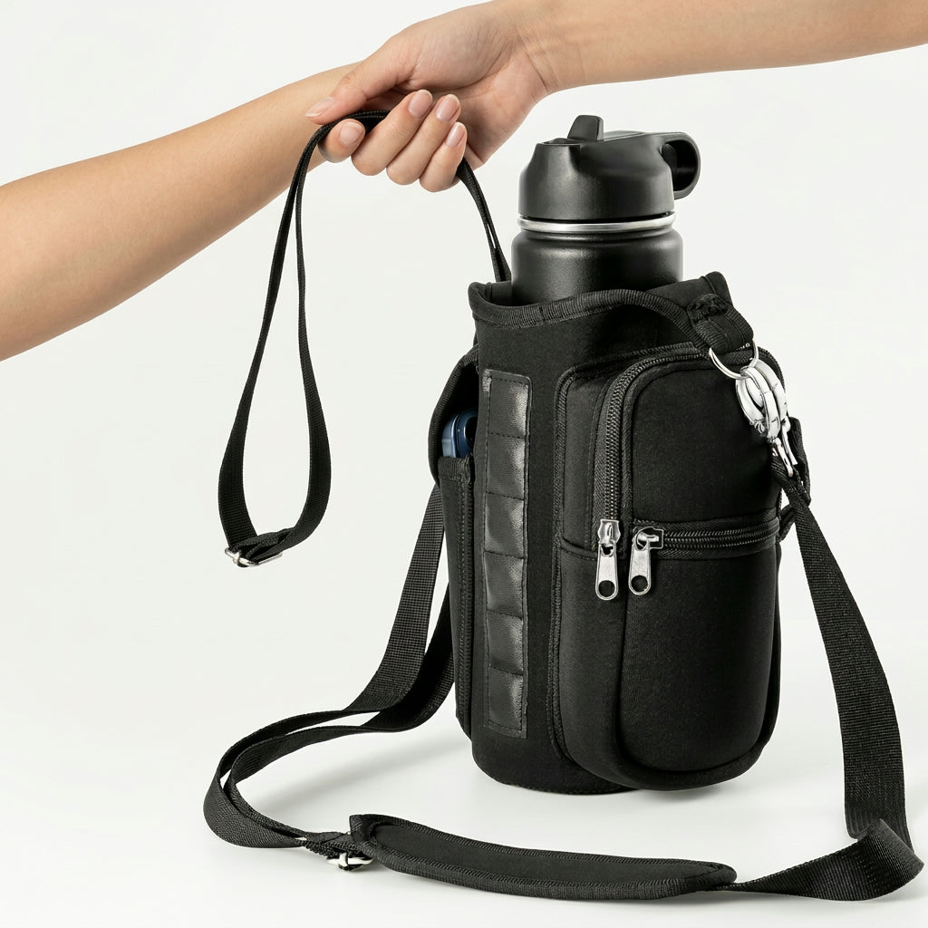 Magnetic Water Bottle Holder for Easy Carry – Neoprene Multi-Pocket Bag
