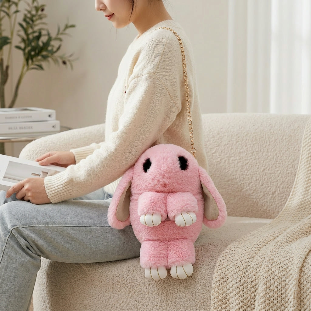 Plush Rabbit Crossbody Bag – Soft Faux Fur Comfort & Zipper Closure