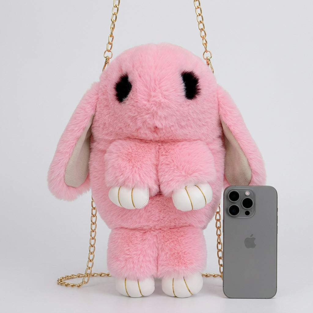 Plush Rabbit Crossbody Bag – Soft Faux Fur Comfort & Zipper Closure