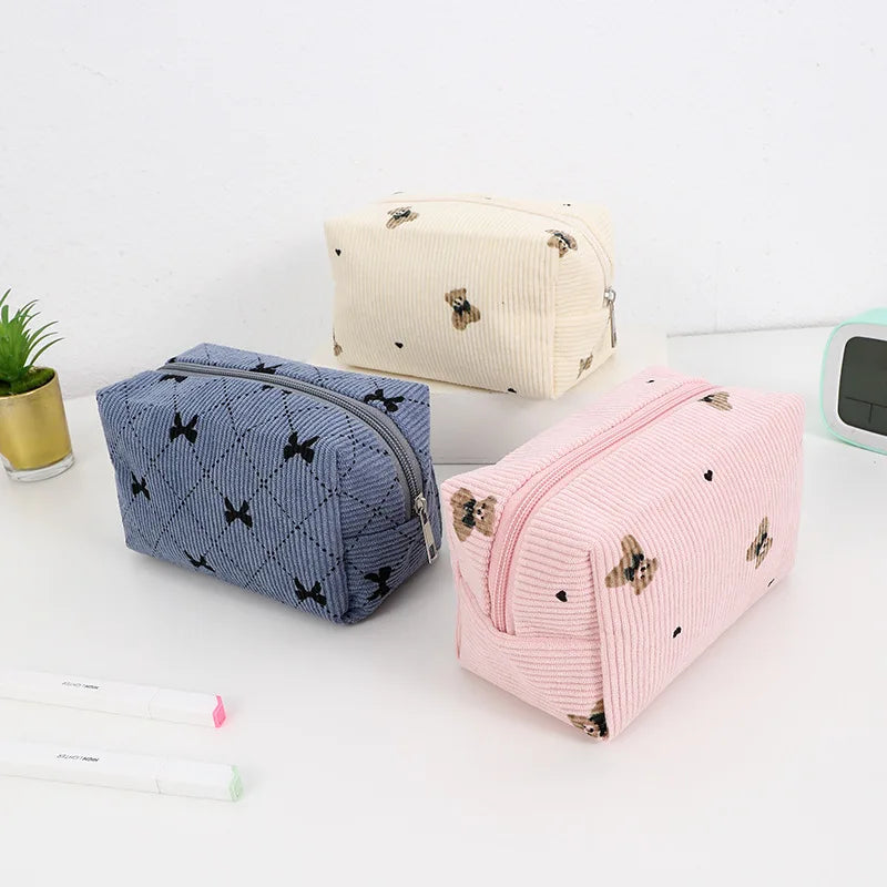 Kawaii Corduroy Makeup Bag Travel Toiletry Pouch Case