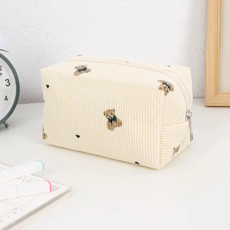Kawaii Corduroy Makeup Bag Travel Toiletry Pouch Case
