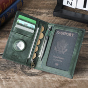 RFID Cow Leather Passport Wallet w/ Airtag & Card Slots