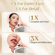 Travel LED Mirror 1X/3X, USB Compact Mini Pink for Purse