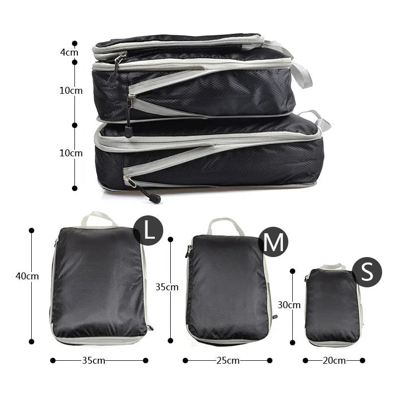 3pc Travel Packing Cubes Set Waterproof Nylon Organizer