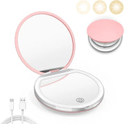 Travel LED Mirror 1X/3X, USB Compact Mini Pink for Purse