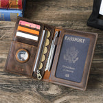 Load image into Gallery viewer, RFID Cow Leather Passport Wallet w/ Airtag &amp; Card Slots
