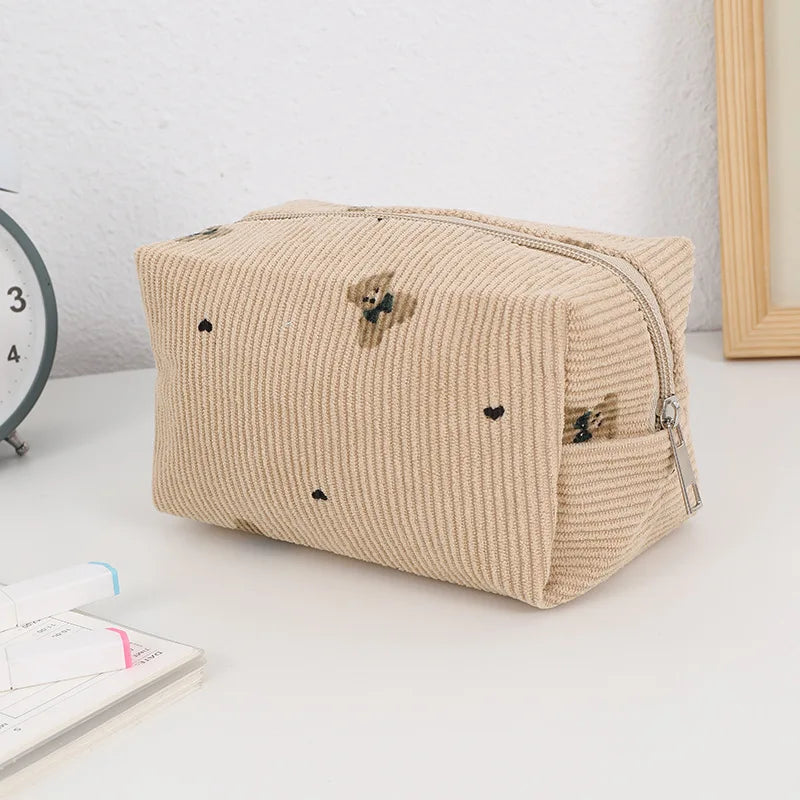 Kawaii Corduroy Makeup Bag Travel Toiletry Pouch Case