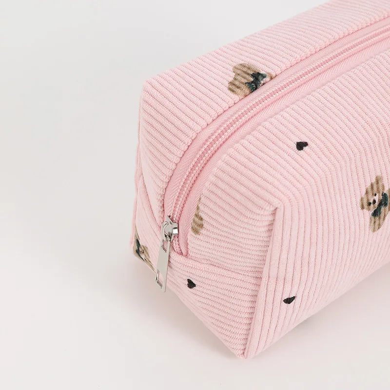 Kawaii Corduroy Makeup Bag Travel Toiletry Pouch Case