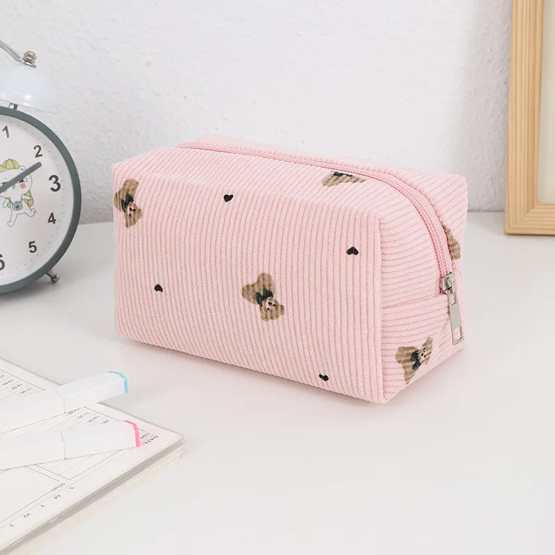 Kawaii Corduroy Makeup Bag Travel Toiletry Pouch Case