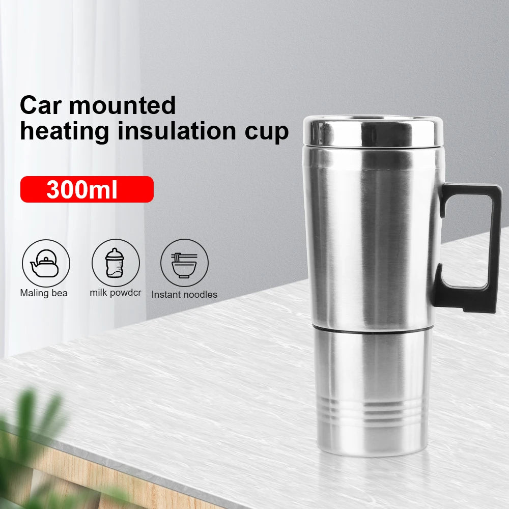 12V/24V Travel Electric Heating Kettle, 300ml Stainless Steel