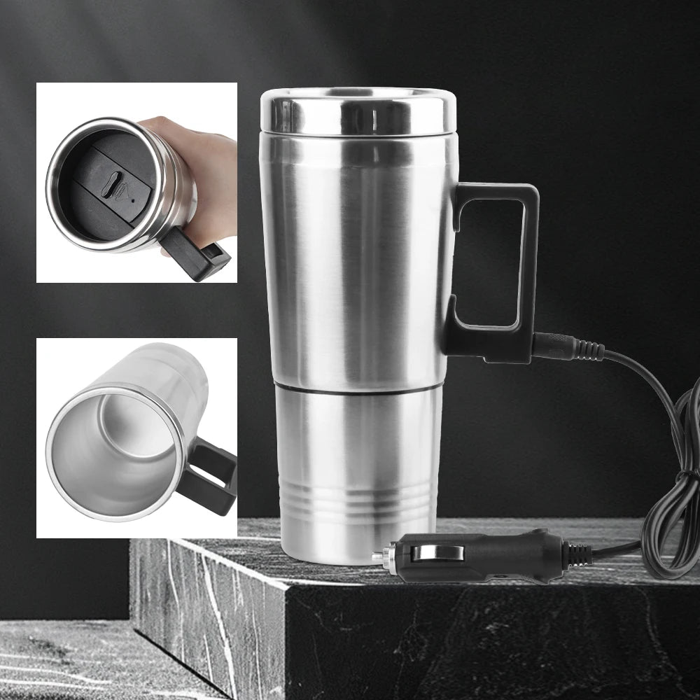 12V/24V Travel Electric Heating Kettle, 300ml Stainless Steel