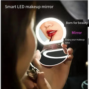 Travel LED Mirror 1X/3X, USB Compact Mini Pink for Purse