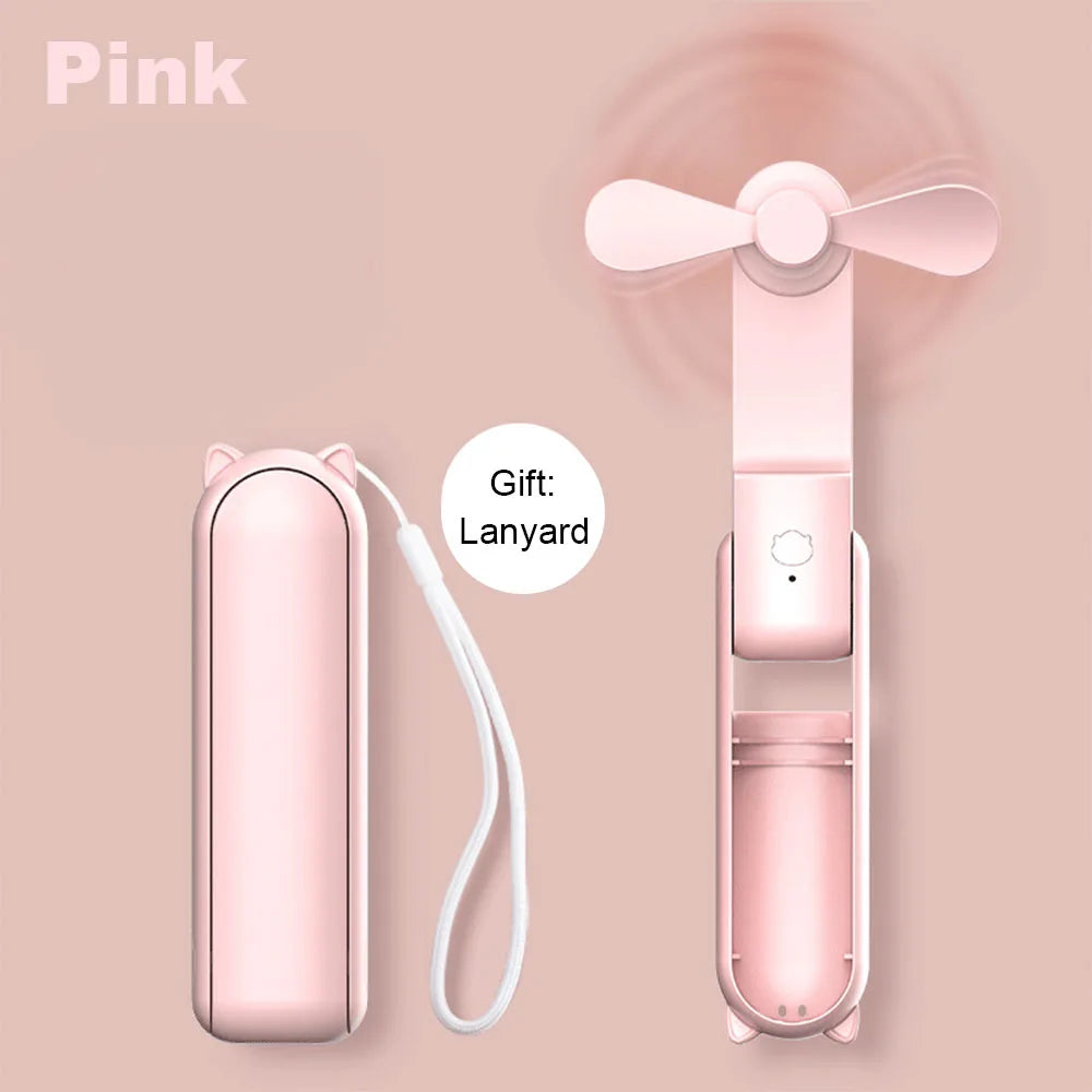 Mini USB Fan 2000mAh 3-Speed Foldable Pocket Power Bank