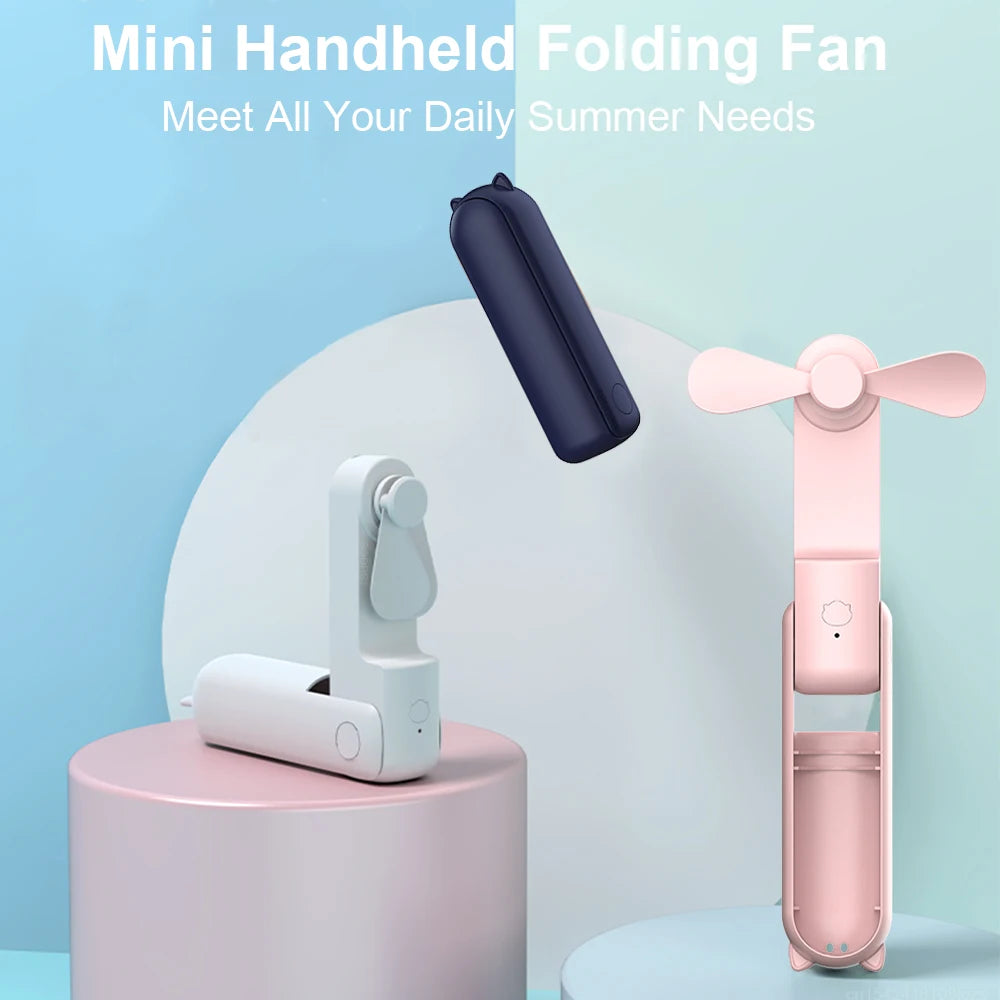 Mini USB Fan 2000mAh 3-Speed Foldable Pocket Power Bank