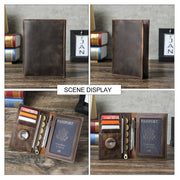 RFID Cow Leather Passport Wallet w/ Airtag & Card Slots