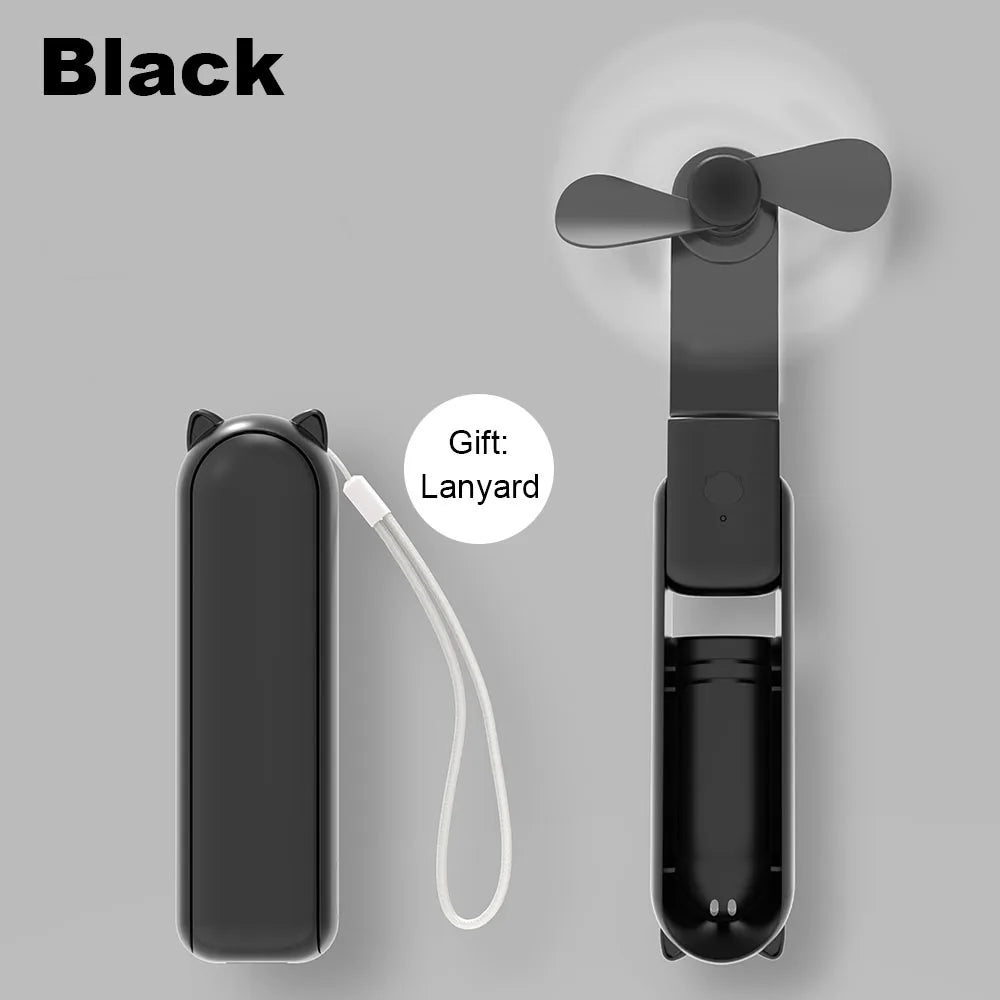Mini USB Fan 2000mAh 3-Speed Foldable Pocket Power Bank