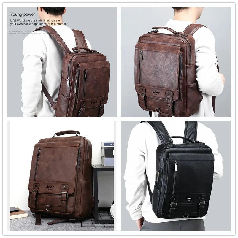 Leather Men's Travel Backpack Large Capacity