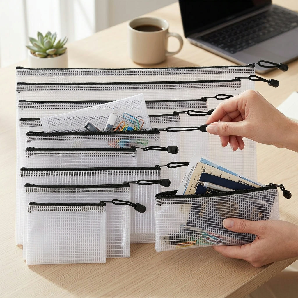 Waterproof Document Organizer Bag – Lightweight Mesh Zip Folder