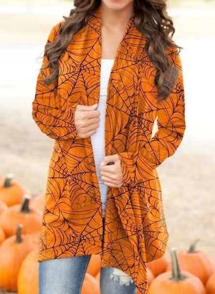 Halloween Theme Printed Coat – Knitted Polyester Small Cardigan (S–5XL)