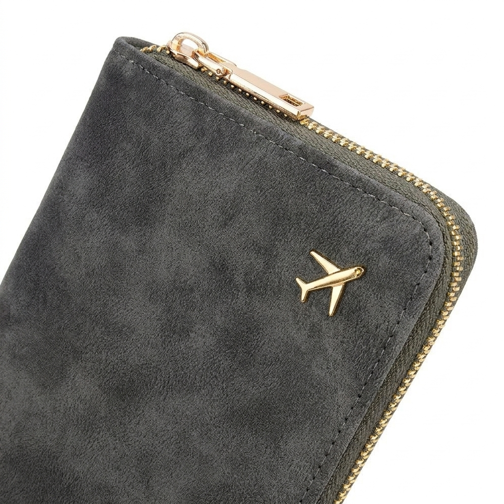RFID Blocking Passport Wallet – Secure Travel Organizer with Zipper