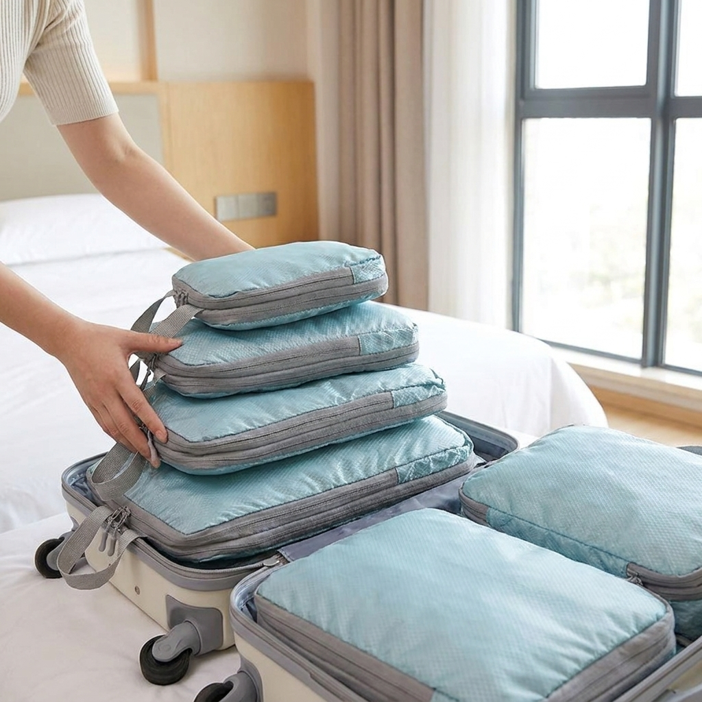 Business Travel Compression Packing Cubes – Space-Saving 4-Piece Organizer Set