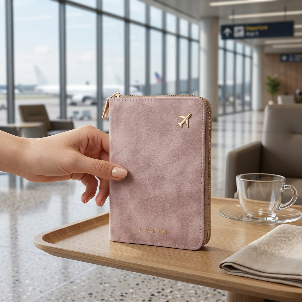 Slim Passport Wallet – Secure Travel Organizer with Zippered PU