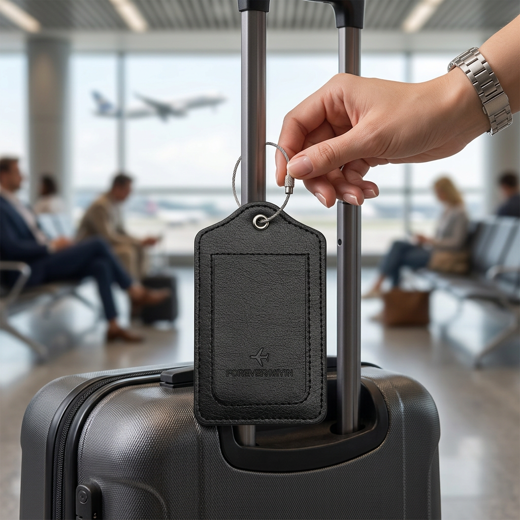 PU Leather Luggage Tag – Anti-Loss Privacy Cover & Durable Loop