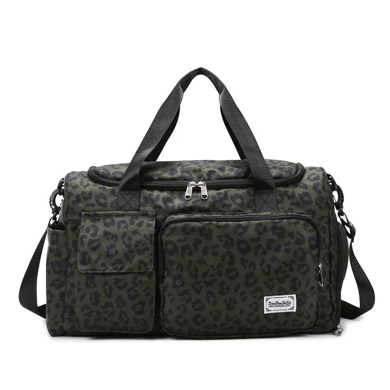 Leopard Print Travel Duffle Bag with Shoe Compartment