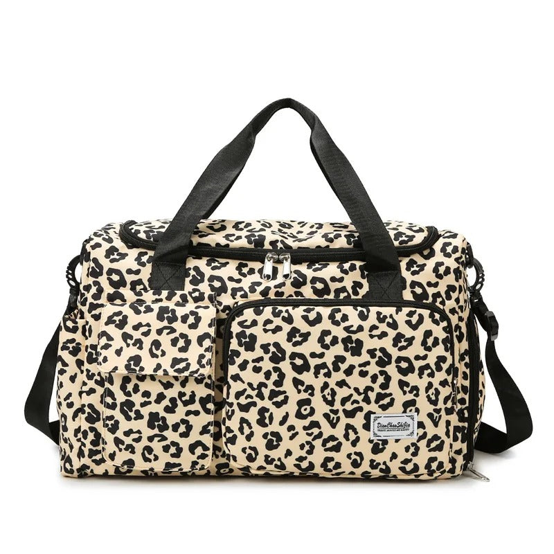 Leopard Print Travel Duffle Bag with Shoe Compartment