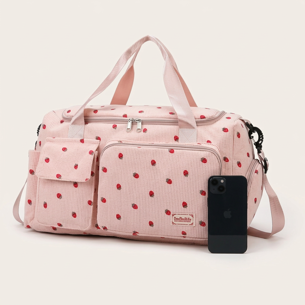 Corduroy Travel Tote Bag – Spacious Carry-On with Shoe Compartment