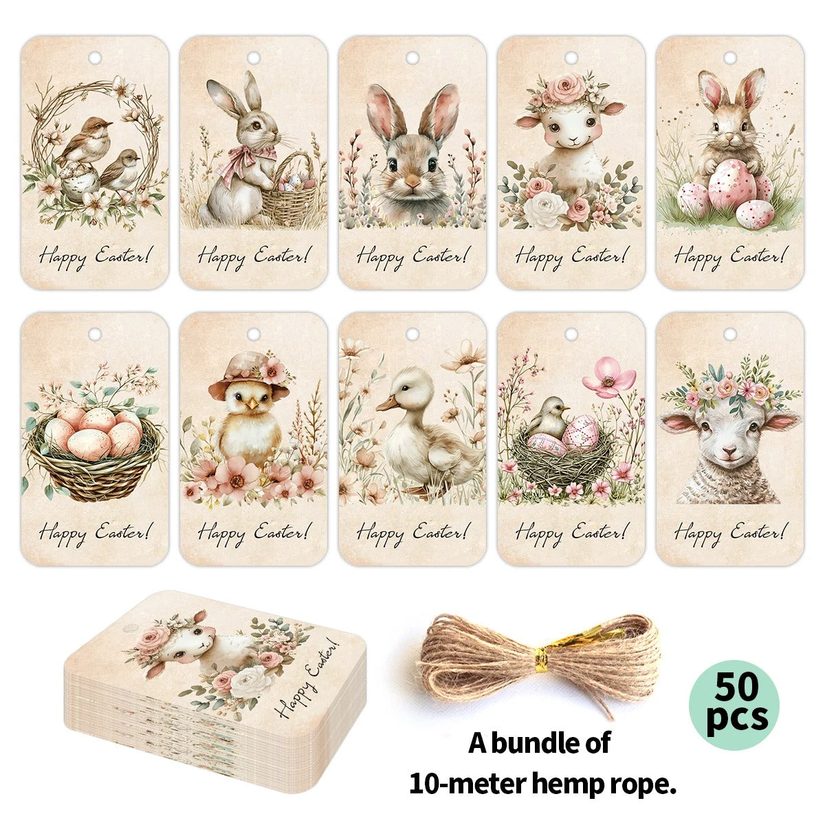Easter Gift Tags – Cheerful Holiday Motifs with Hemp Rope