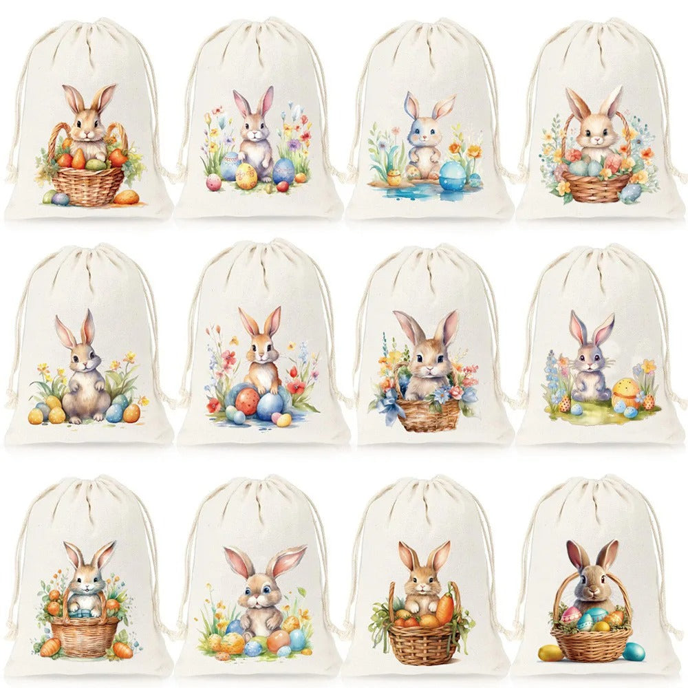 Easter Candy Gift Bags – Reusable Bunny Linen Treat Pouches
