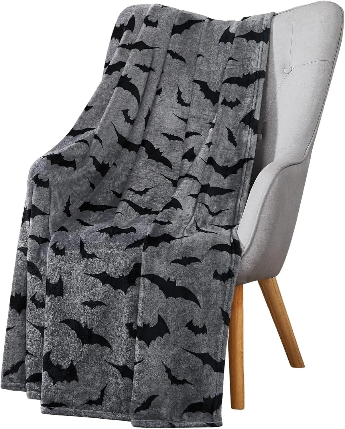 Black Bat Flannel Blanket – Cozy Travel & Sofa Use, 100% Polyester