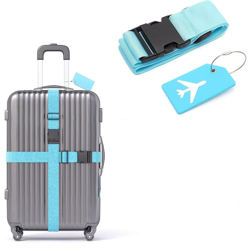 Travel Luggage Strap Set – Durable Nylon with Matching ID Tag