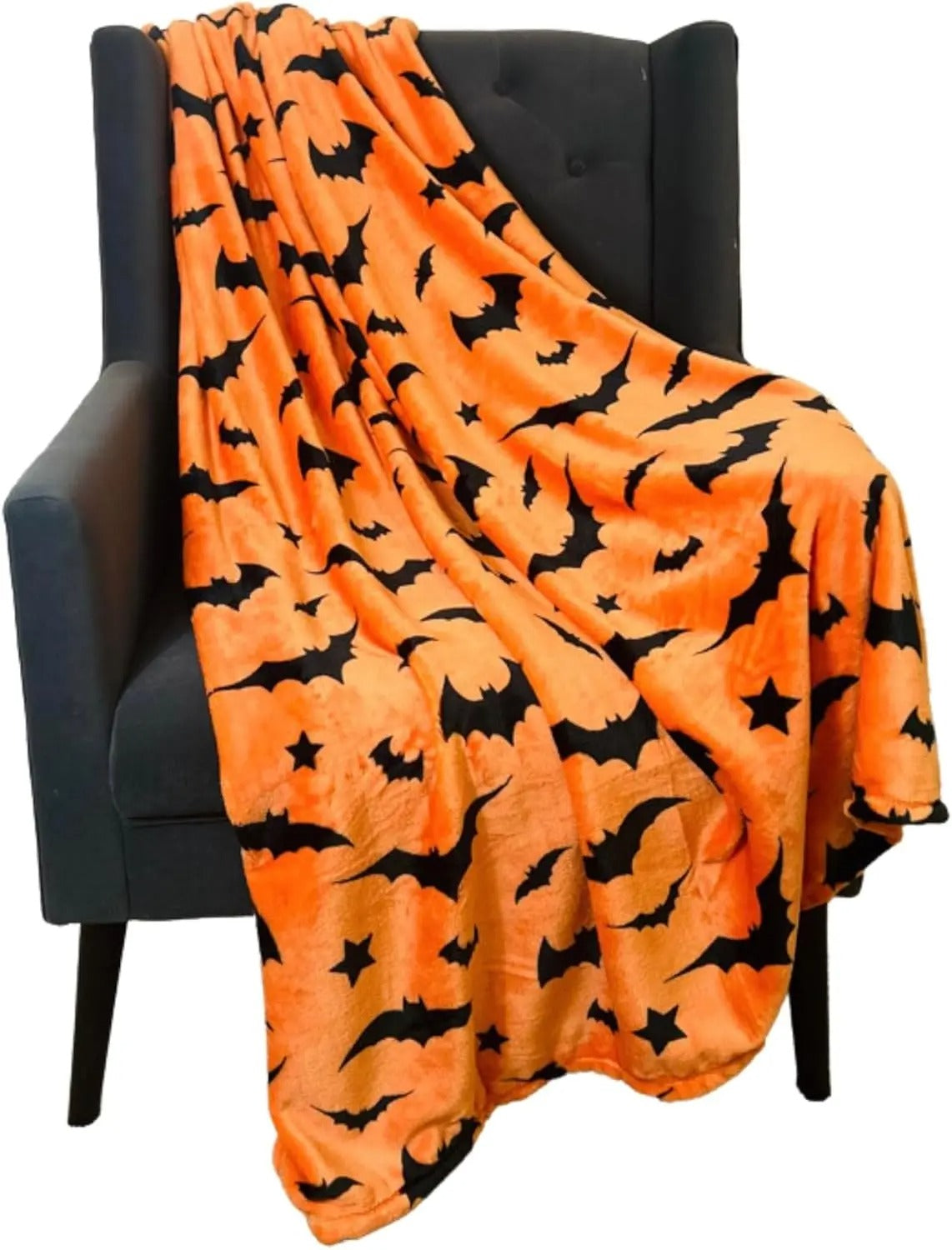 Black Bat Flannel Blanket – Cozy Travel & Sofa Use, 100% Polyester