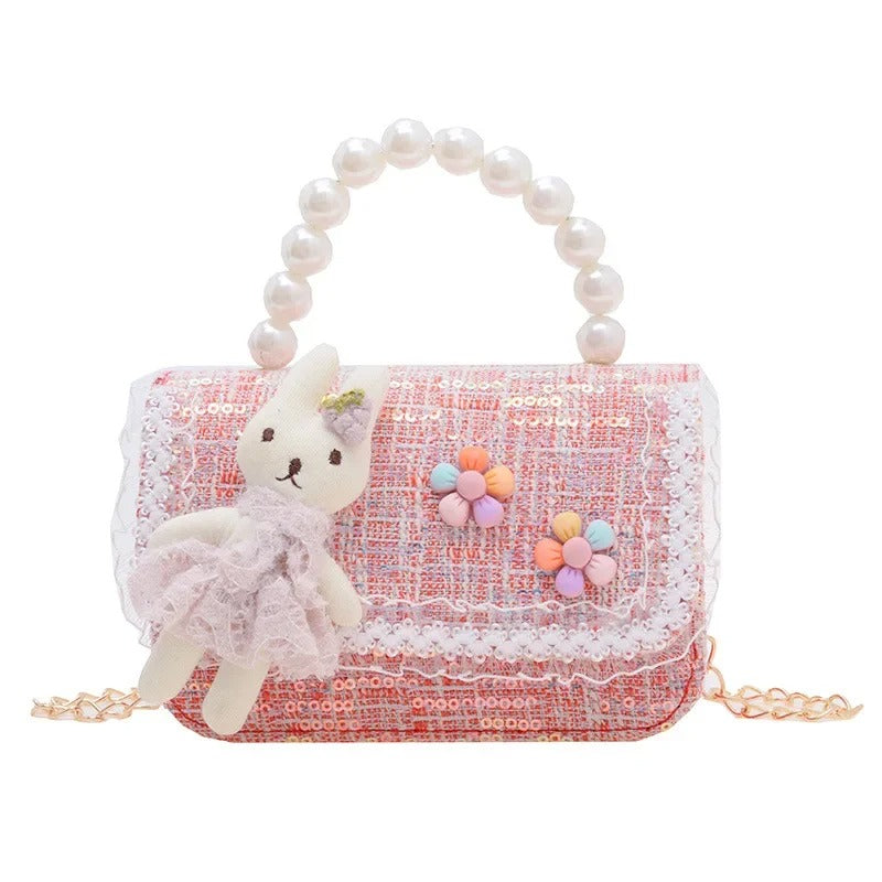Girls Sequin Crossbody Bag – Cute Pearl Handle & Cartoon Design