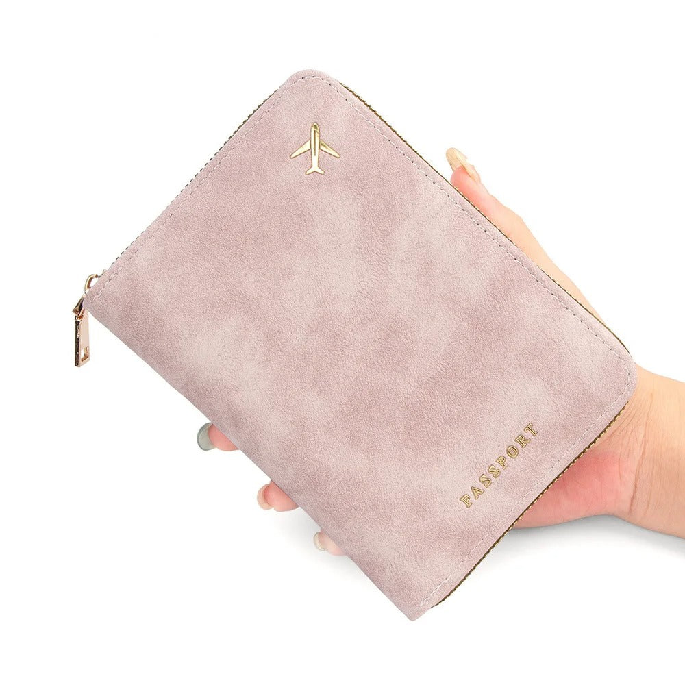 Slim Passport Wallet – Secure Travel Organizer with Zippered PU
